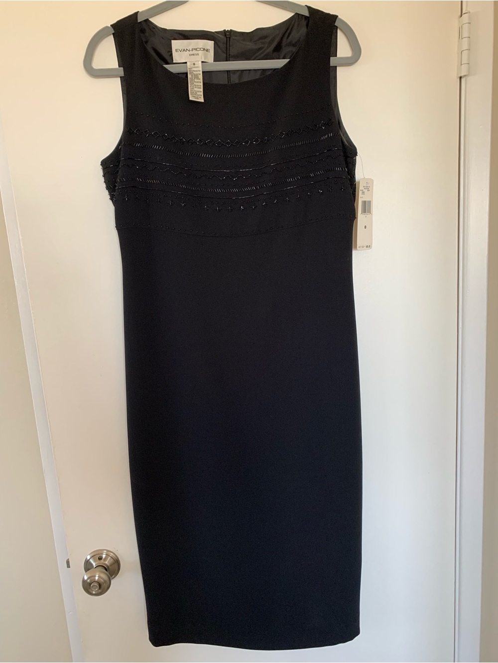NWT Vintage Evan Picone Black Beaded Dress Size 8 Sleeveless Beautiful
